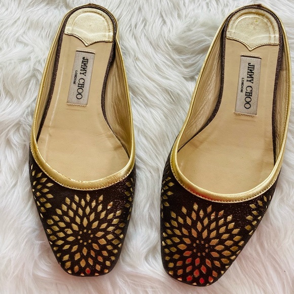 Jimmy Choo Shoes - Jimmy Choo Maya brown and gold metallic mules, Sz. 38.5
